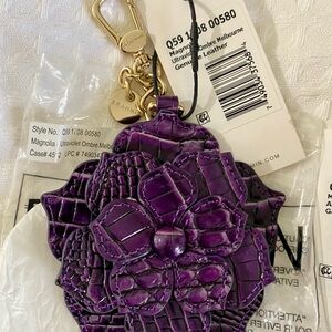 NWT Brahmin Magnolia Bag Charm Key Fob Flower Clip Leather Ultra Violet Croc